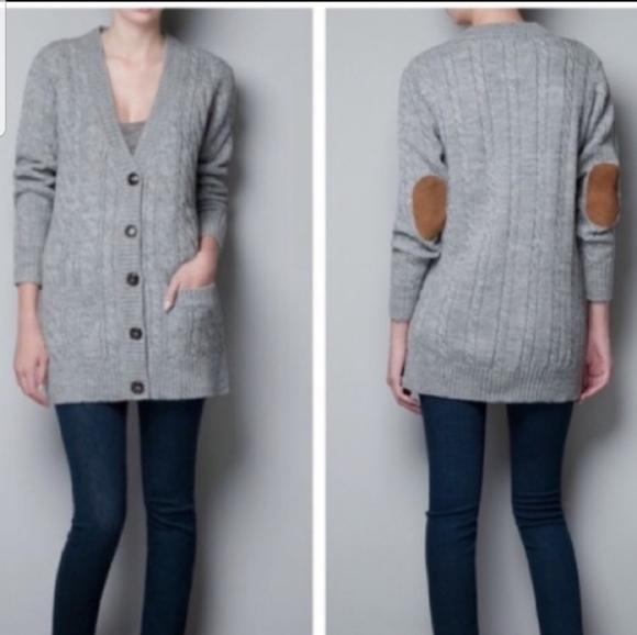 Zara Sweaters - Zara Knit Gari Cardigan with elbow Patch Size M